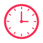 Red clock icon on a white background