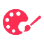 Paint palette icon with a red circle on a white background