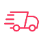 Red icon of a delivery truck on a white background