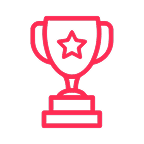 Red trophy icon with a star on a white background