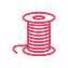 Red spool of thread on a white background