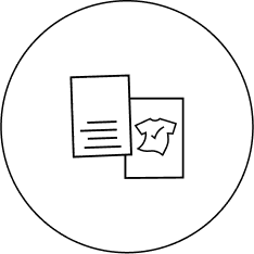 Two overlapping square icons with text and a star, enclosed in a circular border.